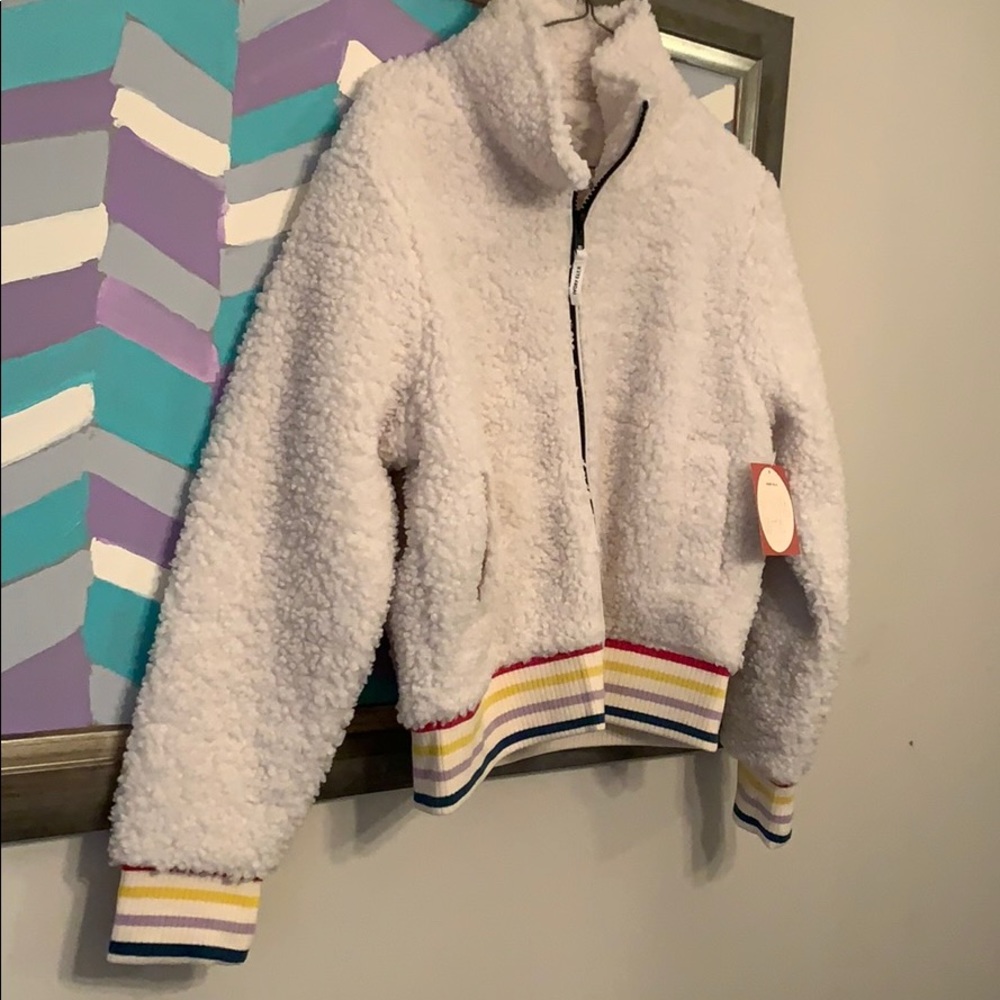 Ivory Ella Cropped Sherpa Bomber Jacket L NWT